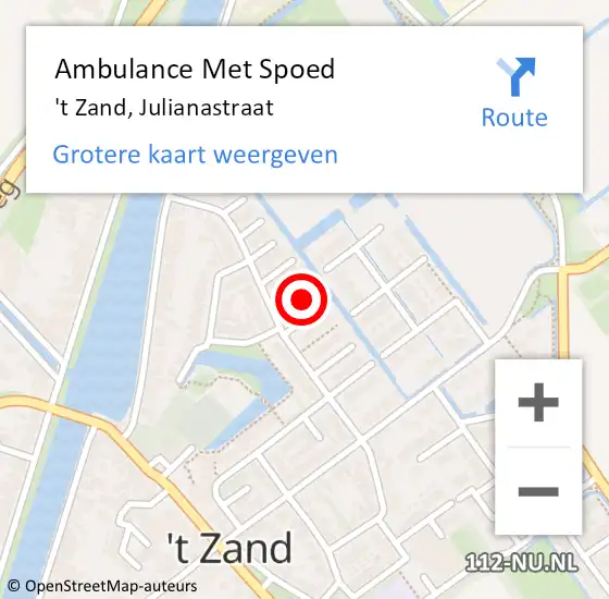 Locatie op kaart van de 112 melding: Ambulance Met Spoed Naar 't Zand, Julianastraat op 11 juli 2022 18:42
