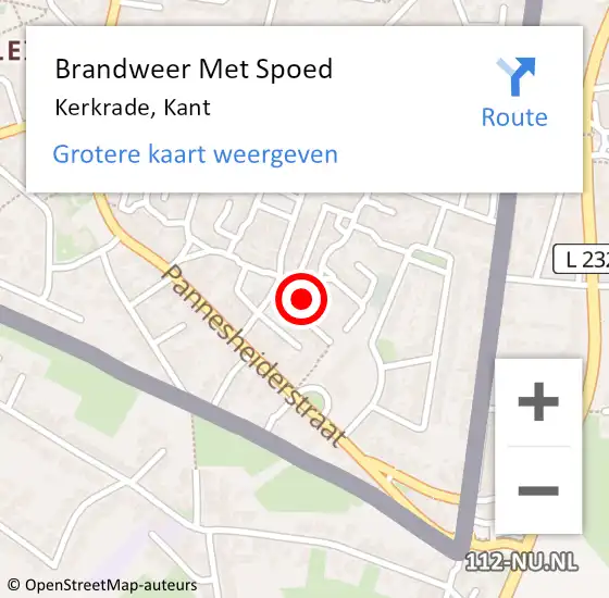 Locatie op kaart van de 112 melding: Brandweer Met Spoed Naar Kerkrade, Kant op 11 juli 2022 19:14