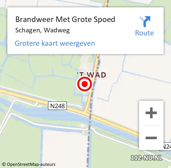 Locatie op kaart van de 112 melding: Brandweer Met Grote Spoed Naar Schagen, Wadweg op 11 juli 2022 19:45