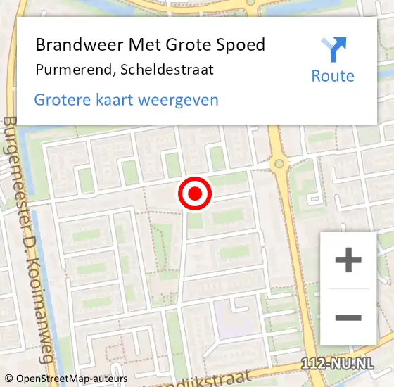 Locatie op kaart van de 112 melding: Brandweer Met Grote Spoed Naar Purmerend, Scheldestraat op 11 juli 2022 19:59