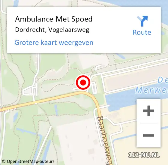 Locatie op kaart van de 112 melding: Ambulance Met Spoed Naar Dordrecht, Vogelaarsweg op 11 juli 2022 20:04