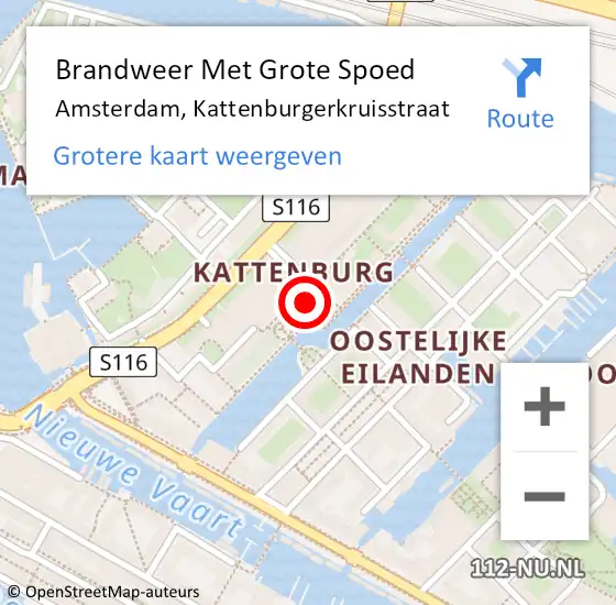 Locatie op kaart van de 112 melding: Brandweer Met Grote Spoed Naar Amsterdam, Kattenburgerkruisstraat op 11 juli 2022 20:06