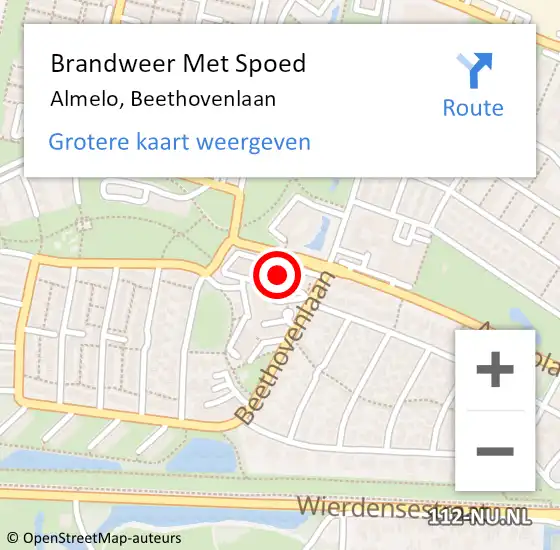 Locatie op kaart van de 112 melding: Brandweer Met Spoed Naar Almelo, Beethovenlaan op 11 juli 2022 20:15