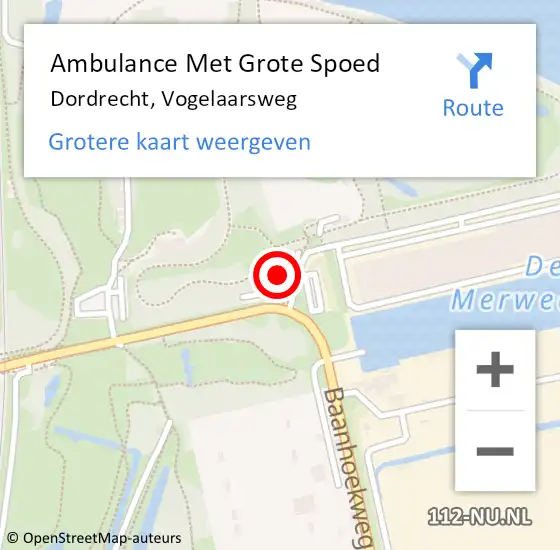 Locatie op kaart van de 112 melding: Ambulance Met Grote Spoed Naar Dordrecht, Vogelaarsweg op 11 juli 2022 20:27