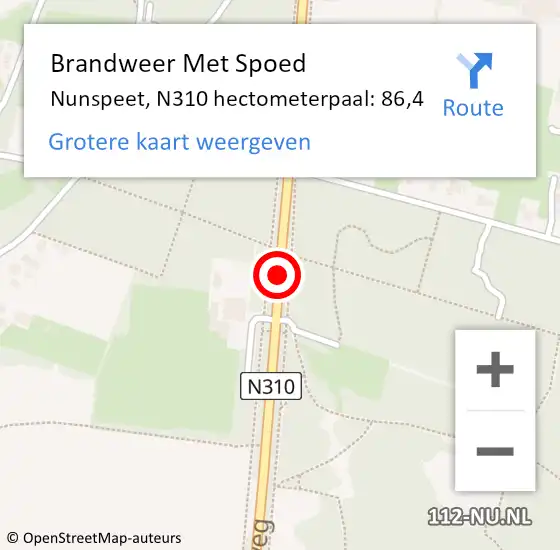 Locatie op kaart van de 112 melding: Brandweer Met Spoed Naar Nunspeet, N310 hectometerpaal: 86,4 op 11 juli 2022 21:31