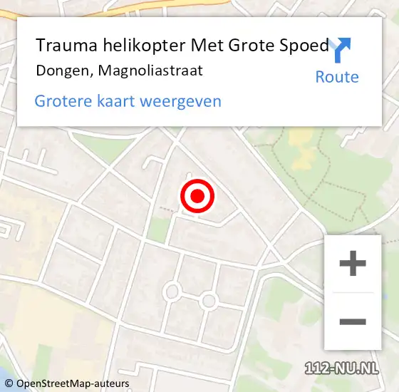 Locatie op kaart van de 112 melding: Trauma helikopter Met Grote Spoed Naar Dongen, Magnoliastraat op 11 juli 2022 21:38