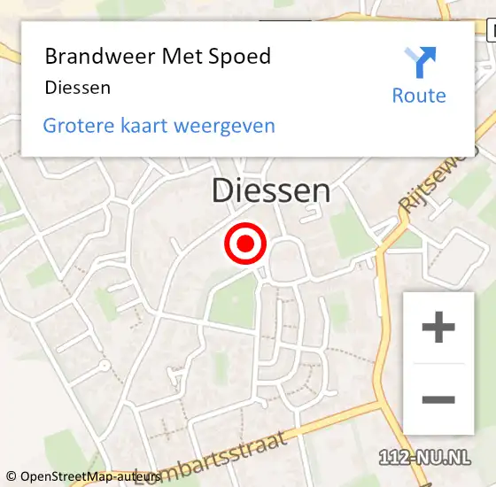 Locatie op kaart van de 112 melding: Brandweer Met Spoed Naar Diessen op 11 juli 2022 22:13