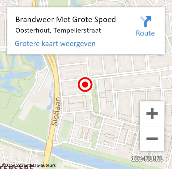 Locatie op kaart van de 112 melding: Brandweer Met Grote Spoed Naar Oosterhout, Tempelierstraat op 11 juli 2022 22:31