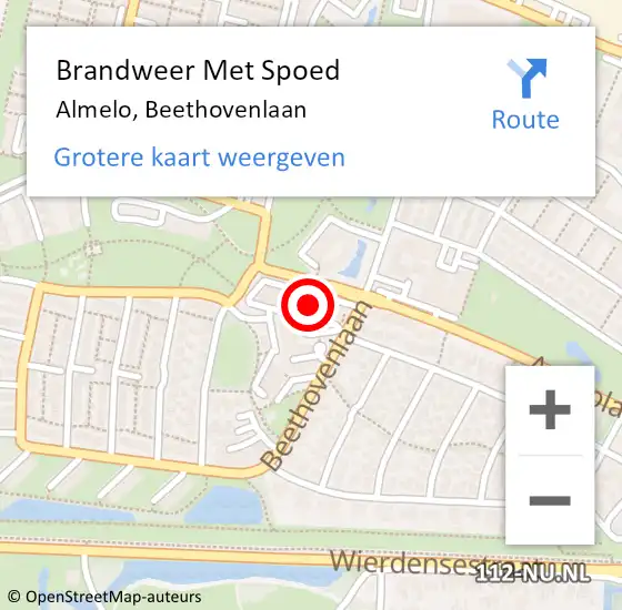 Locatie op kaart van de 112 melding: Brandweer Met Spoed Naar Almelo, Beethovenlaan op 11 juli 2022 22:52