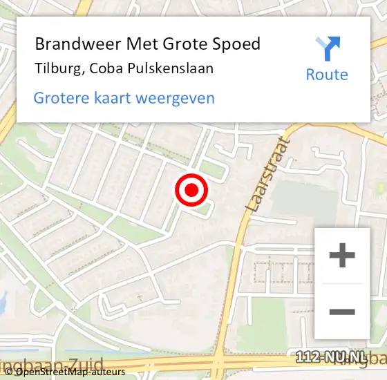 Locatie op kaart van de 112 melding: Brandweer Met Grote Spoed Naar Tilburg, Coba Pulskenslaan op 11 juli 2022 22:56