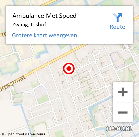 Locatie op kaart van de 112 melding: Ambulance Met Spoed Naar Zwaag, Irishof op 11 juli 2022 23:56