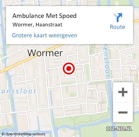 Locatie op kaart van de 112 melding: Ambulance Met Spoed Naar Wormer, Haanstraat op 11 juli 2022 23:59