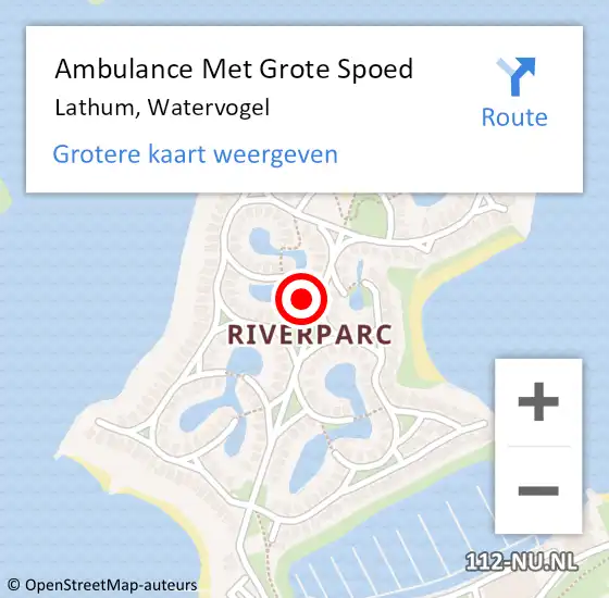 Locatie op kaart van de 112 melding: Ambulance Met Grote Spoed Naar Lathum, Watervogel op 12 juli 2022 01:17