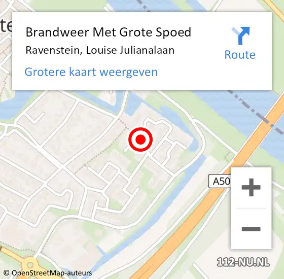 Locatie op kaart van de 112 melding: Brandweer Met Grote Spoed Naar Ravenstein, Louise Julianalaan op 12 juli 2022 01:42