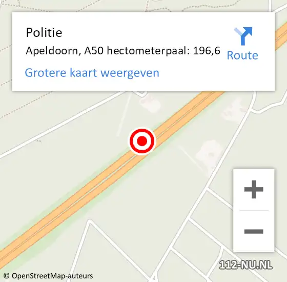 Locatie op kaart van de 112 melding: Politie Apeldoorn, A50 hectometerpaal: 196,6 op 12 juli 2022 02:04