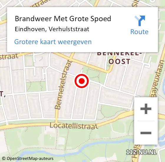 Locatie op kaart van de 112 melding: Brandweer Met Grote Spoed Naar Eindhoven, Verhulststraat op 12 juli 2022 02:49