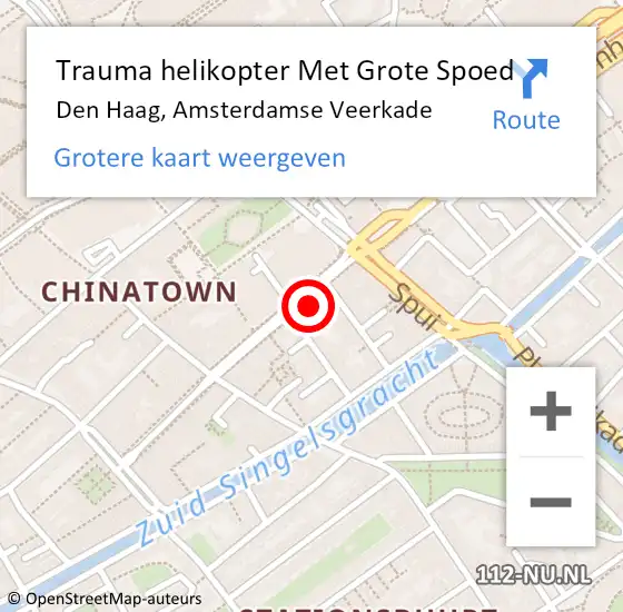 Locatie op kaart van de 112 melding: Trauma helikopter Met Grote Spoed Naar Den Haag, Amsterdamse Veerkade op 12 juli 2022 03:45