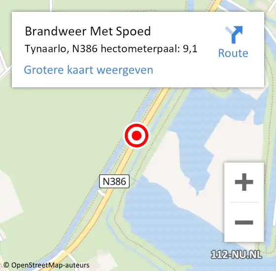 Locatie op kaart van de 112 melding: Brandweer Met Spoed Naar Tynaarlo, N386 hectometerpaal: 9,1 op 12 juli 2022 05:04
