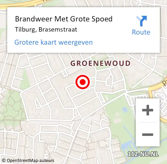 Locatie op kaart van de 112 melding: Brandweer Met Grote Spoed Naar Tilburg, Brasemstraat op 12 juli 2022 06:02