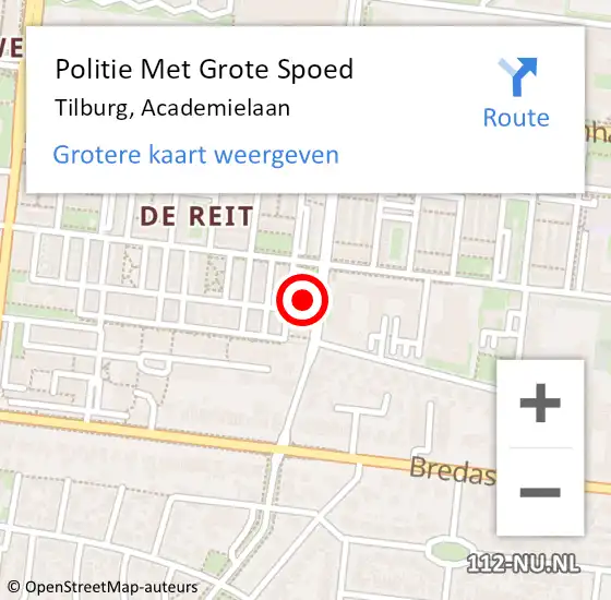 Locatie op kaart van de 112 melding: Politie Met Grote Spoed Naar Tilburg, Academielaan op 12 juli 2022 06:22