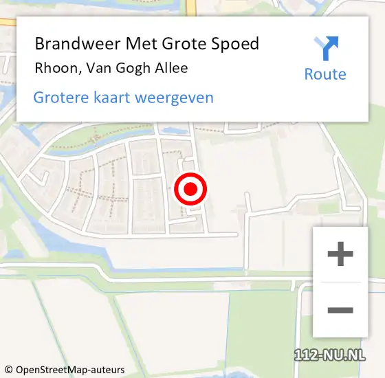 Locatie op kaart van de 112 melding: Brandweer Met Grote Spoed Naar Rhoon, Van Gogh Allee op 12 juli 2022 06:25