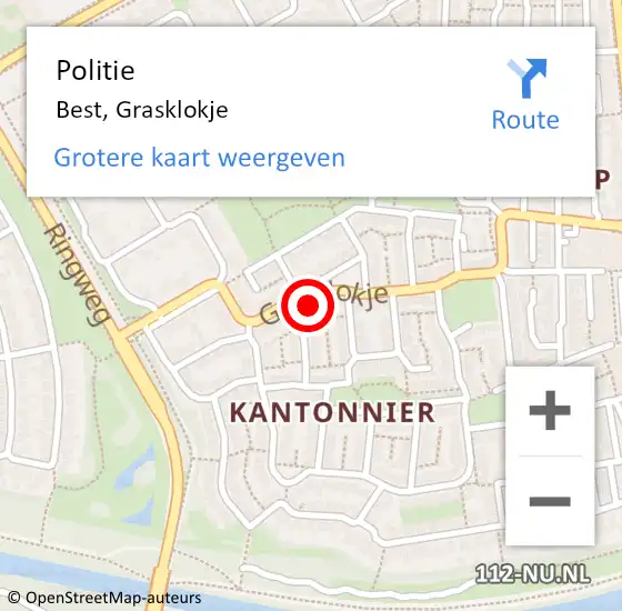 Locatie op kaart van de 112 melding: Politie Best, Grasklokje op 12 juli 2022 06:45
