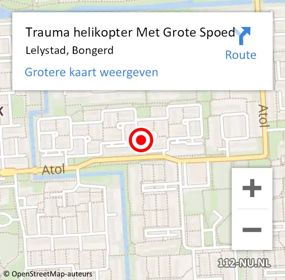 Locatie op kaart van de 112 melding: Trauma helikopter Met Grote Spoed Naar Lelystad, Bongerd op 12 juli 2022 06:58