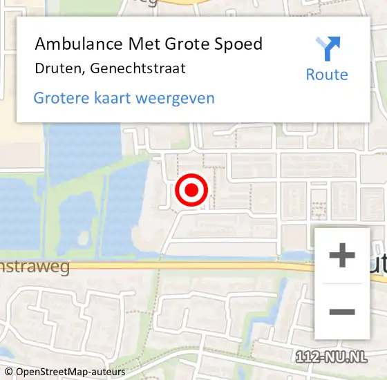 Locatie op kaart van de 112 melding: Ambulance Met Grote Spoed Naar Druten, Genechtstraat op 12 juli 2022 07:00