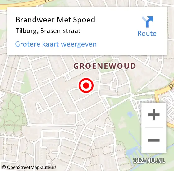 Locatie op kaart van de 112 melding: Brandweer Met Spoed Naar Tilburg, Brasemstraat op 12 juli 2022 07:14