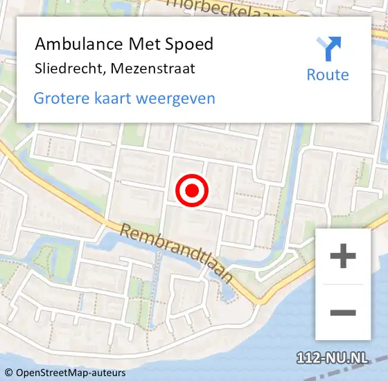 Locatie op kaart van de 112 melding: Ambulance Met Spoed Naar Sliedrecht, Mezenstraat op 12 juli 2022 07:20