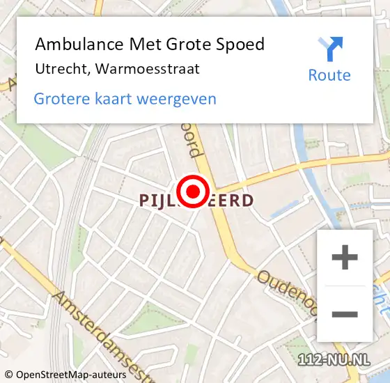 Locatie op kaart van de 112 melding: Ambulance Met Grote Spoed Naar Utrecht, Warmoesstraat op 22 juli 2014 23:34