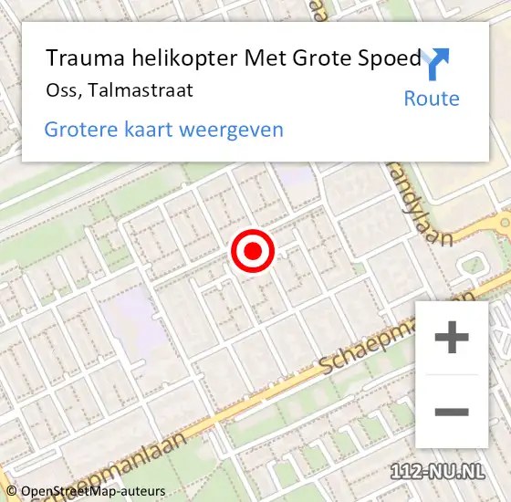 Locatie op kaart van de 112 melding: Trauma helikopter Met Grote Spoed Naar Oss, Talmastraat op 12 juli 2022 07:31