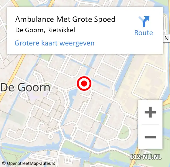 Locatie op kaart van de 112 melding: Ambulance Met Grote Spoed Naar De Goorn, Rietsikkel op 12 juli 2022 08:12