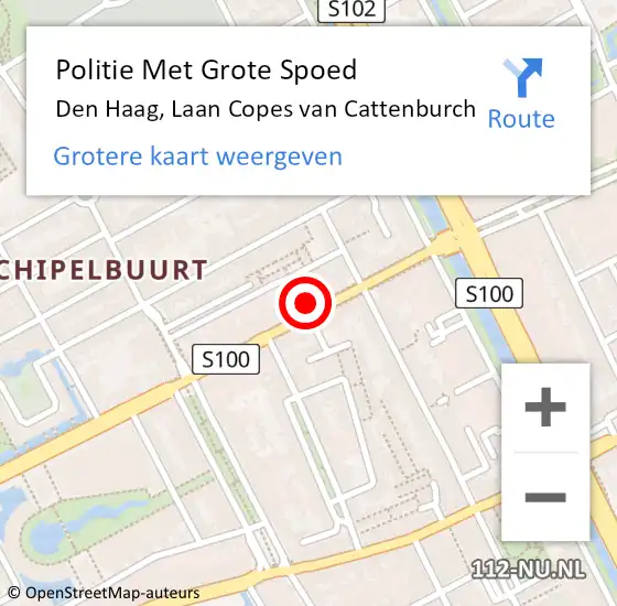 Locatie op kaart van de 112 melding: Politie Met Grote Spoed Naar Den Haag, Laan Copes van Cattenburch op 12 juli 2022 08:50