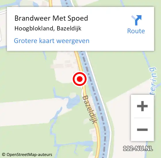 Locatie op kaart van de 112 melding: Brandweer Met Spoed Naar Hoogblokland, Bazeldijk op 12 juli 2022 08:58