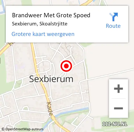 Locatie op kaart van de 112 melding: Brandweer Met Grote Spoed Naar Sexbierum, Skoalstrjitte op 12 juli 2022 09:03