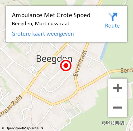 Locatie op kaart van de 112 melding: Ambulance Met Grote Spoed Naar Beegden, Martinusstraat op 12 juli 2022 09:19