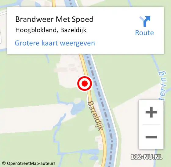 Locatie op kaart van de 112 melding: Brandweer Met Spoed Naar Hoogblokland, Bazeldijk op 12 juli 2022 09:31