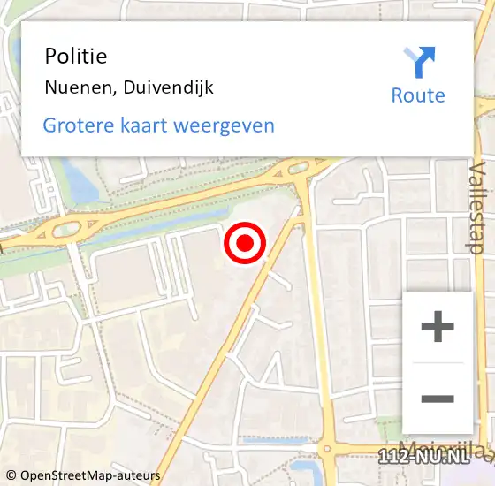 Locatie op kaart van de 112 melding: Politie Nuenen, Duivendijk op 12 juli 2022 09:33