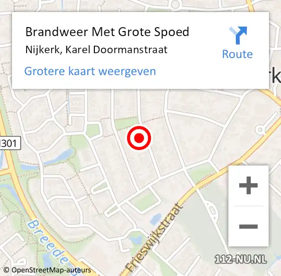 Locatie op kaart van de 112 melding: Brandweer Met Grote Spoed Naar Nijkerk, Karel Doormanstraat op 12 juli 2022 09:34