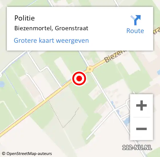 Locatie op kaart van de 112 melding: Politie Biezenmortel, Groenstraat op 12 juli 2022 09:50