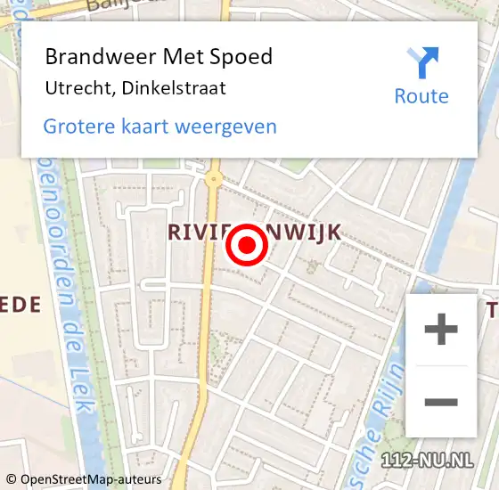 Locatie op kaart van de 112 melding: Brandweer Met Spoed Naar Utrecht, Dinkelstraat op 12 juli 2022 10:01