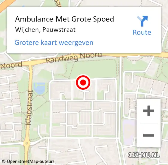 Locatie op kaart van de 112 melding: Ambulance Met Grote Spoed Naar Wijchen, Pauwstraat op 12 juli 2022 10:11