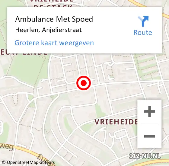 Locatie op kaart van de 112 melding: Ambulance Met Spoed Naar Heerlen, Anjelierstraat op 12 juli 2022 10:11