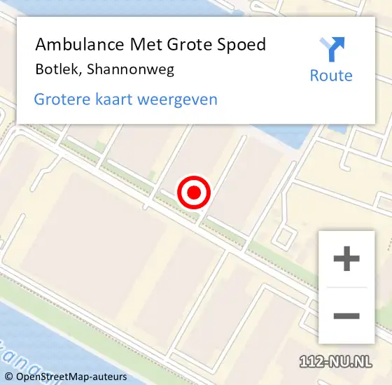 Locatie op kaart van de 112 melding: Ambulance Met Grote Spoed Naar Botlek, Shannonweg op 12 juli 2022 10:12