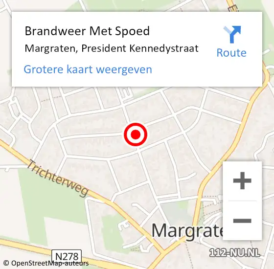 Locatie op kaart van de 112 melding: Brandweer Met Spoed Naar Margraten, President Kennedystraat op 12 juli 2022 10:20