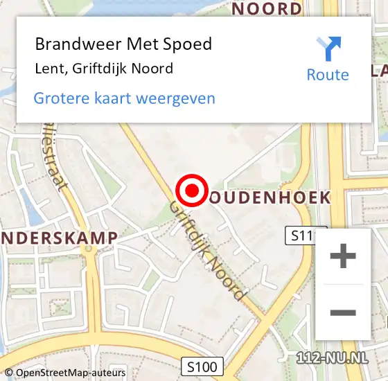 Locatie op kaart van de 112 melding: Brandweer Met Spoed Naar Lent, Griftdijk Noord op 12 juli 2022 10:57