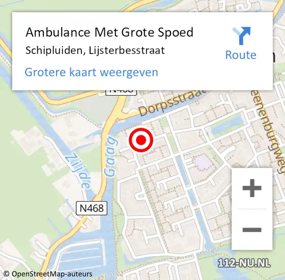 Locatie op kaart van de 112 melding: Ambulance Met Grote Spoed Naar Schipluiden, Lijsterbesstraat op 12 juli 2022 11:20