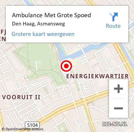 Locatie op kaart van de 112 melding: Ambulance Met Grote Spoed Naar Den Haag, Asmansweg op 12 juli 2022 11:27