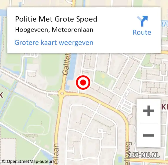 Locatie op kaart van de 112 melding: Politie Met Grote Spoed Naar Hoogeveen, Meteorenlaan op 12 juli 2022 11:38